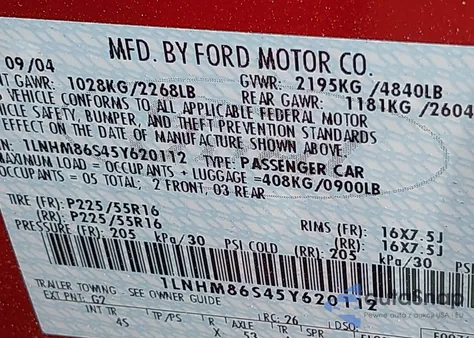 2005 Lincoln Ls z USA, uszkodzony, nr VIN 1LNHM86S45Y620112